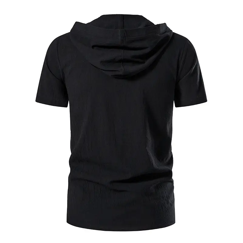 Men Navy Cotton Hooded Short Sleeve Shirt — feature 33