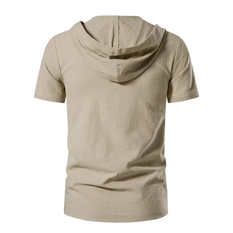 Men Navy Cotton Hooded Short Sleeve Shirt — feature 4