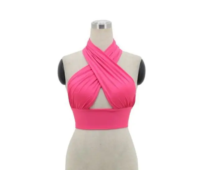 Cross Body Hollow Front Cross Sleeveless Top Pink — feature 21