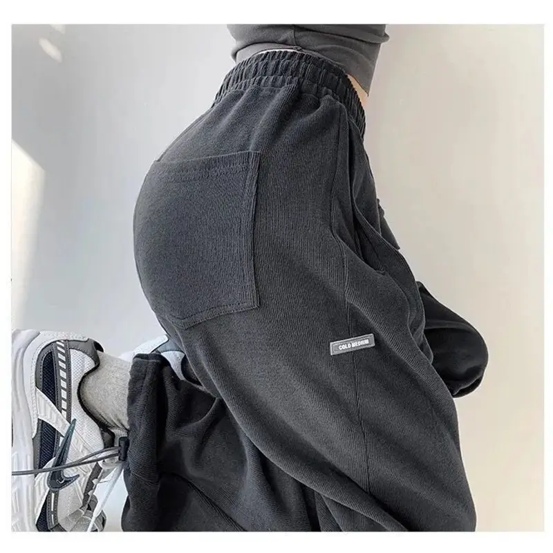 Women's Blue Loose Sports Pants Casual Winter Grey High Waist