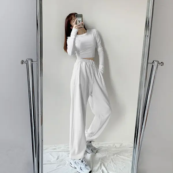Women's Blue Loose Sports Pants Casual Winter Grey High Waist