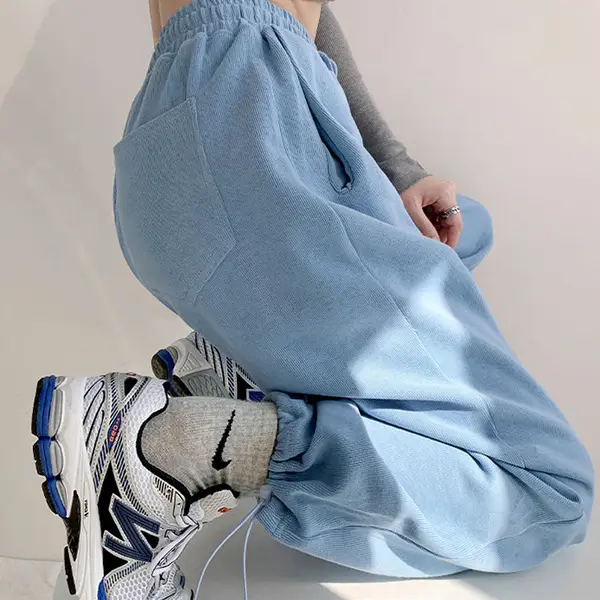 Women's Blue Loose Sports Pants Casual Winter Grey High Waist