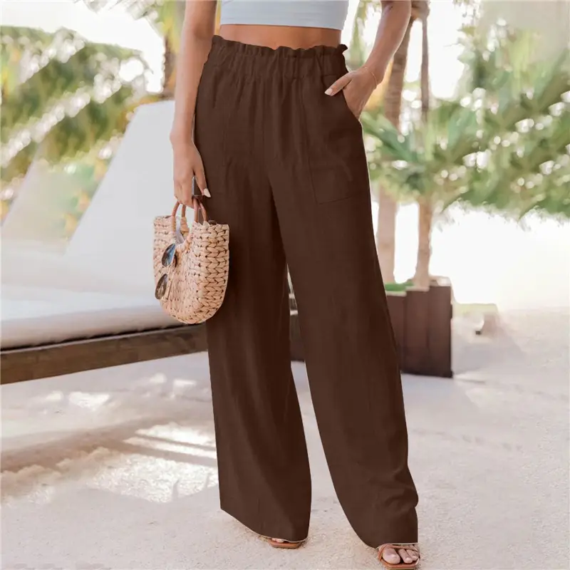 2023 Women's Black Wide Leg Ruffled Pocket Pants - Image 5