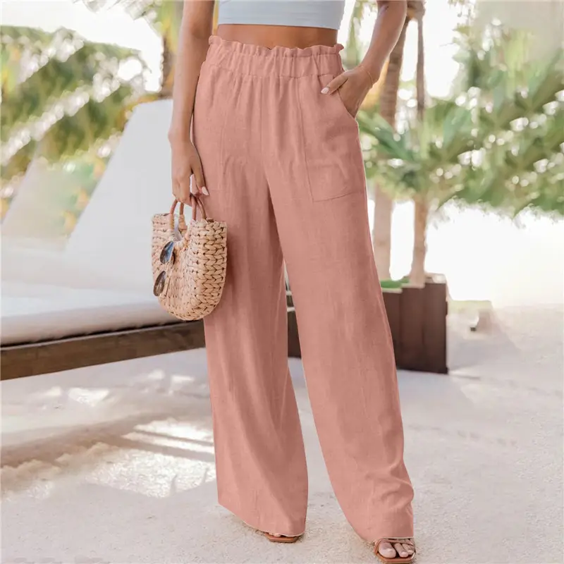 2023 Women's Black Wide Leg Ruffled Pocket Pants - Image 6