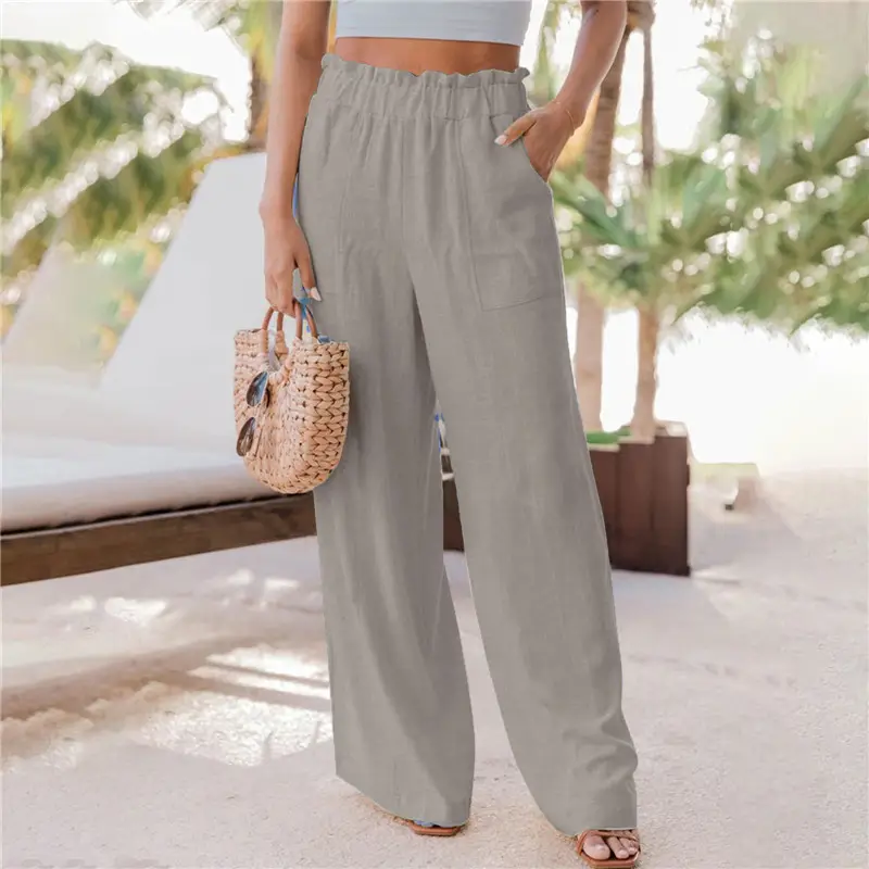 2023 Women's Black Wide Leg Ruffled Pocket Pants - Image 7