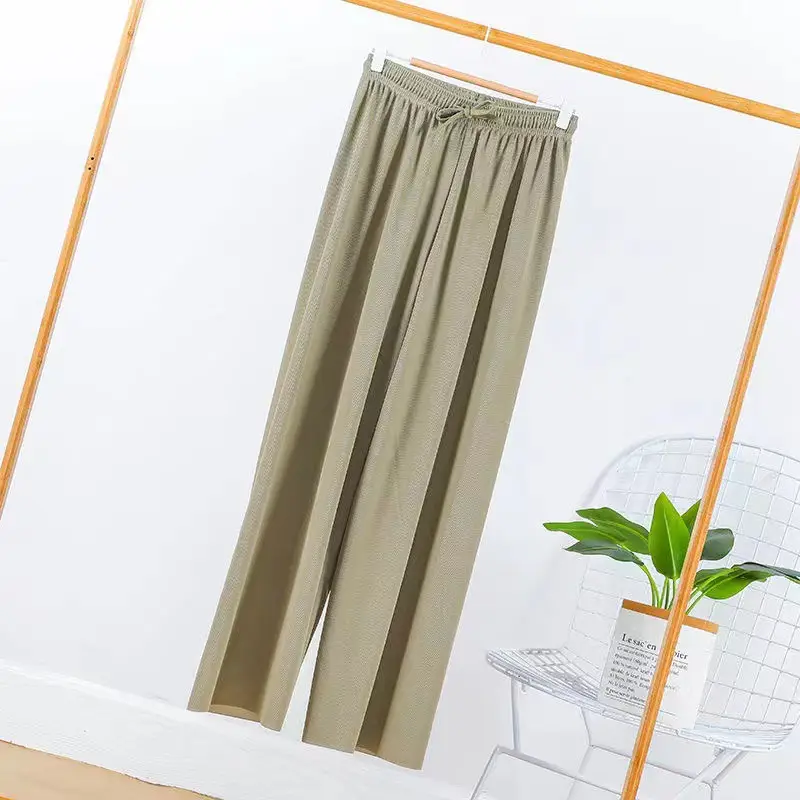 Women Ice Silk Wide Leg Pants Black Slimming Summer - Image 13