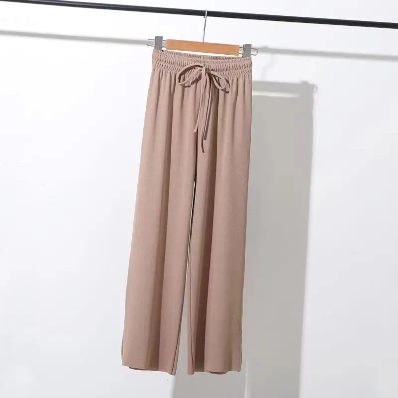 Women Ice Silk Wide Leg Pants Black Slimming Summer - Image 14