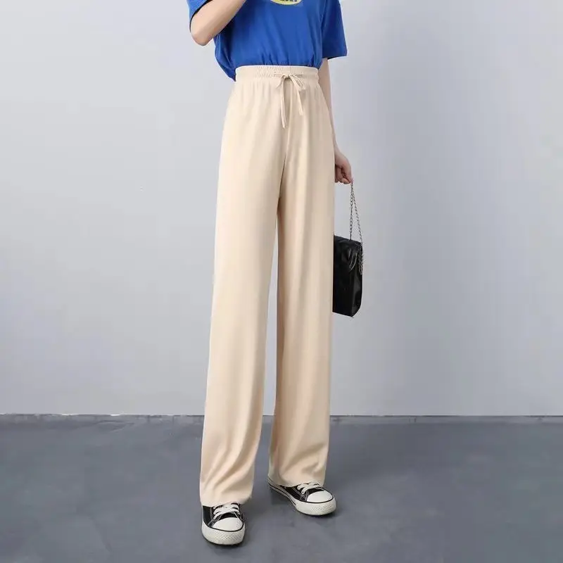 Women Ice Silk Wide Leg Pants Black Slimming Summer - Image 5