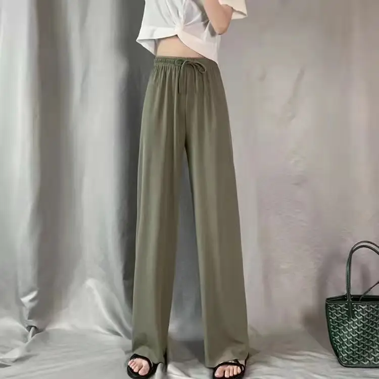 Women Ice Silk Wide Leg Pants Black Slimming Summer - Image 6