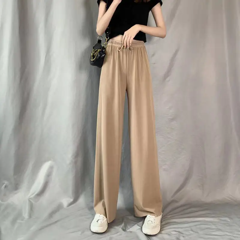 Women Ice Silk Wide Leg Pants Black Slimming Summer - Image 7