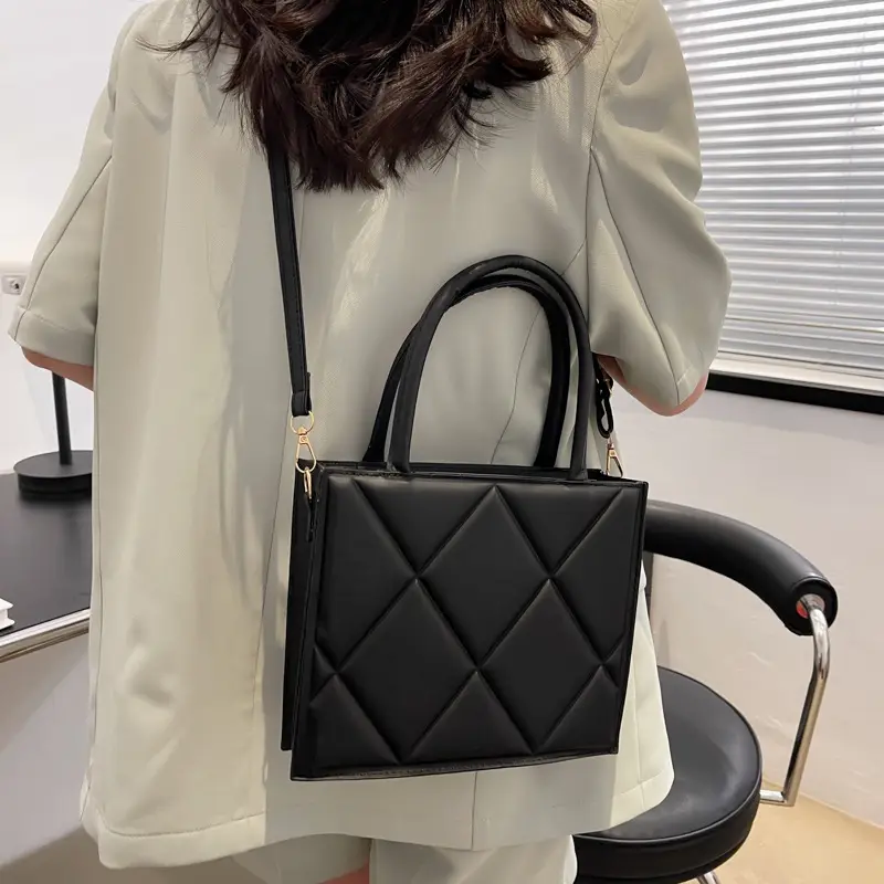 Black Quilted Shoulder Bag for Women 2022 College Use - Image 6