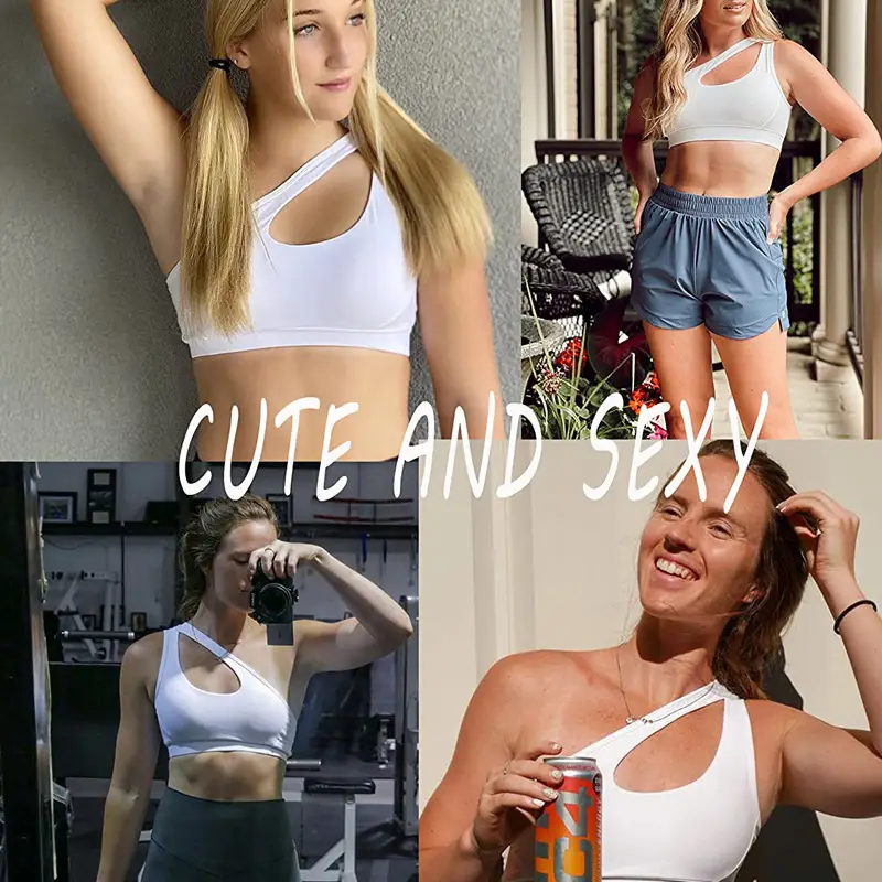 Women's One-Shoulder Tube Sports Bra White - Image 5