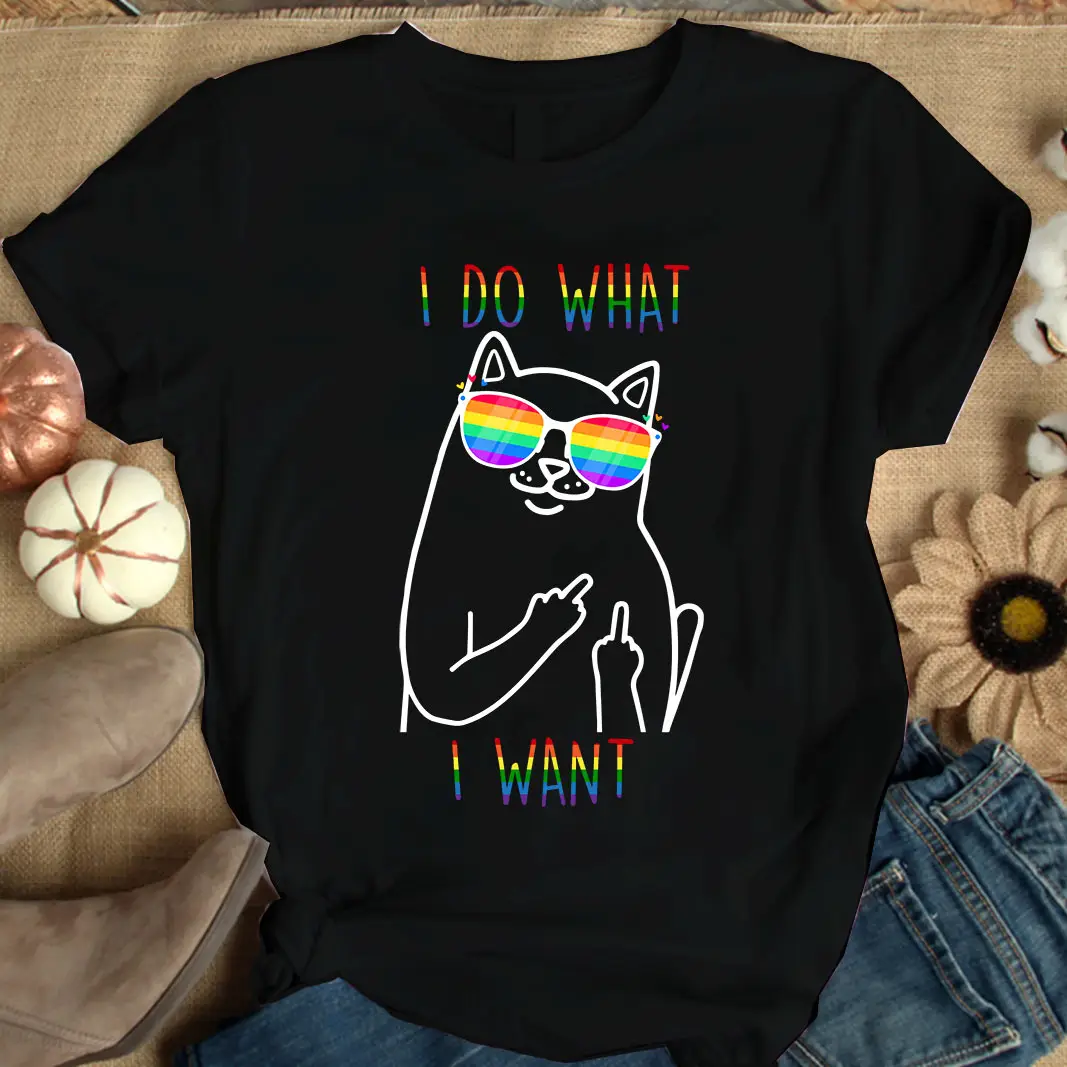 Moon Cat Print T-Shirt Black Women Men