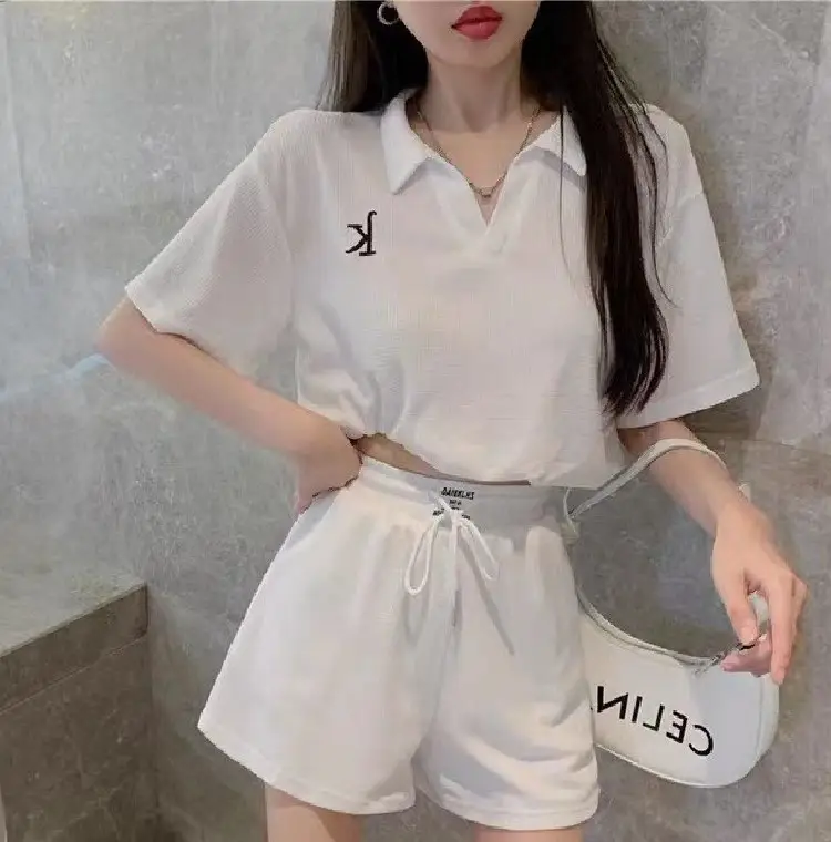 Women's 2025 Casual Sports Suit White Loose Shorts Set