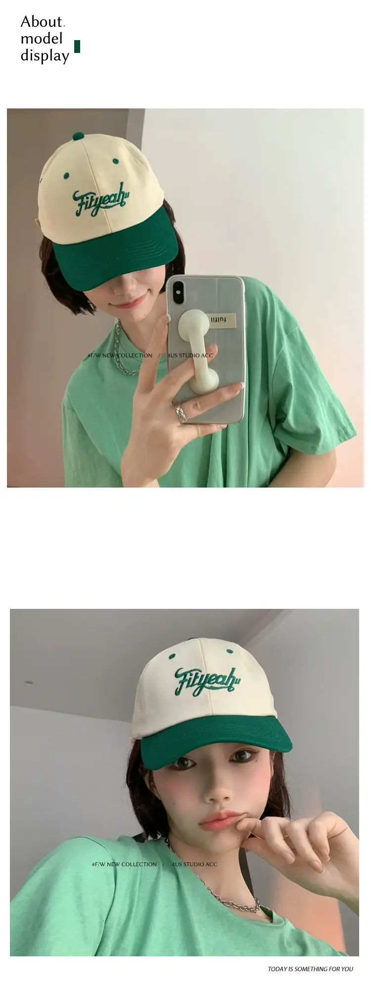 Women Japanese Style Baseball Cap Green White Summer — feature 3