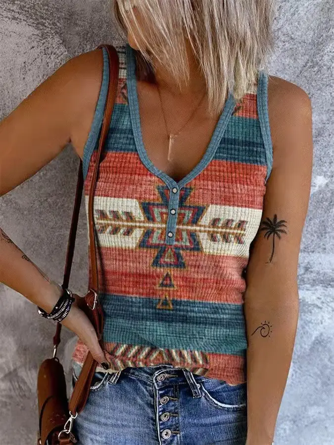 Women's 3D Printed V-Neck Sleeveless Vest with American Flag Design - Image 3
