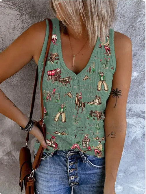 Women's 3D Printed V-Neck Sleeveless Vest with American Flag Design - Image 18