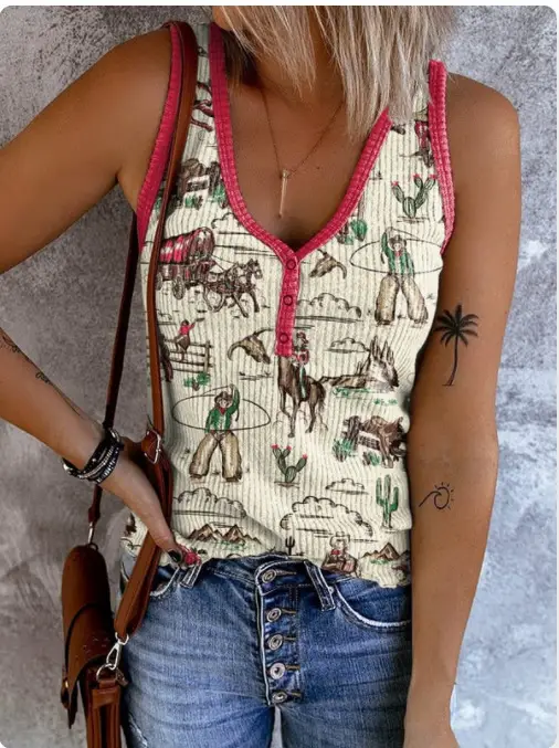 Women's 3D Printed V-Neck Sleeveless Vest with American Flag Design - Image 20