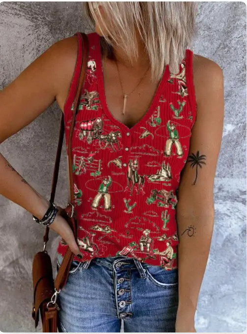 Women's 3D Printed V-Neck Sleeveless Vest with American Flag Design - Image 21