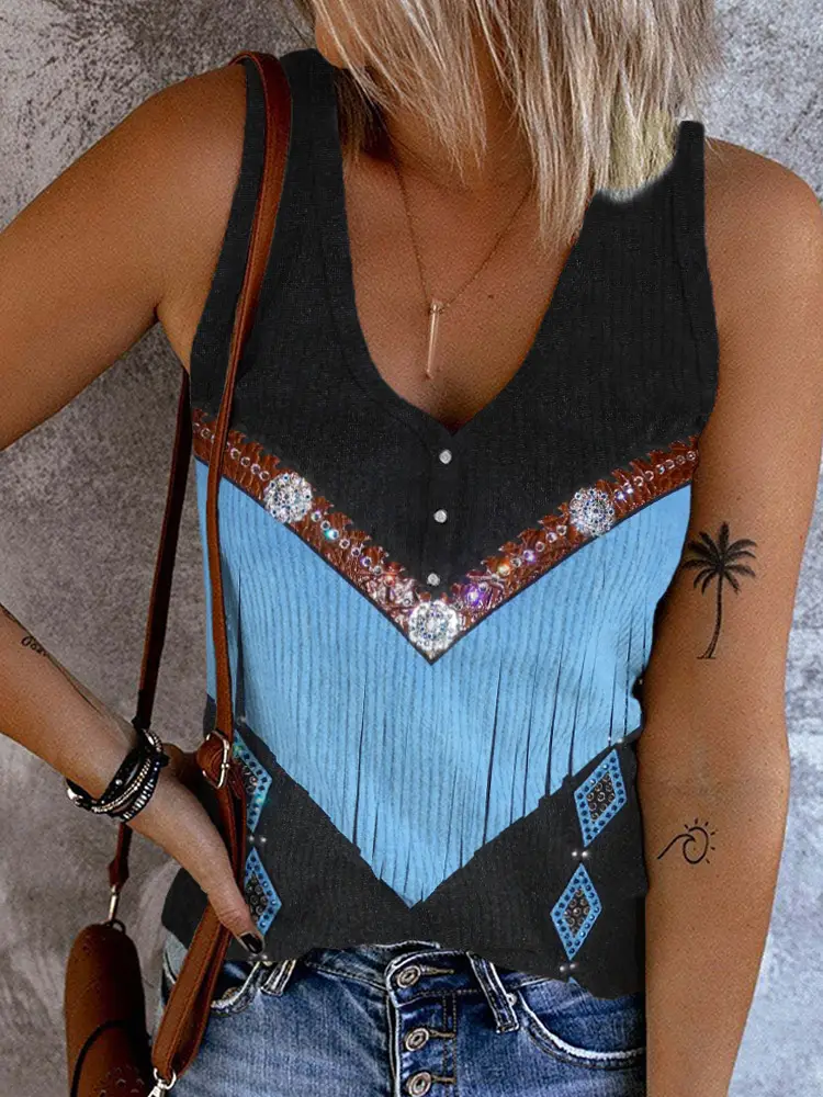 Women's 3D Printed V-Neck Sleeveless Vest with American Flag Design - Image 27