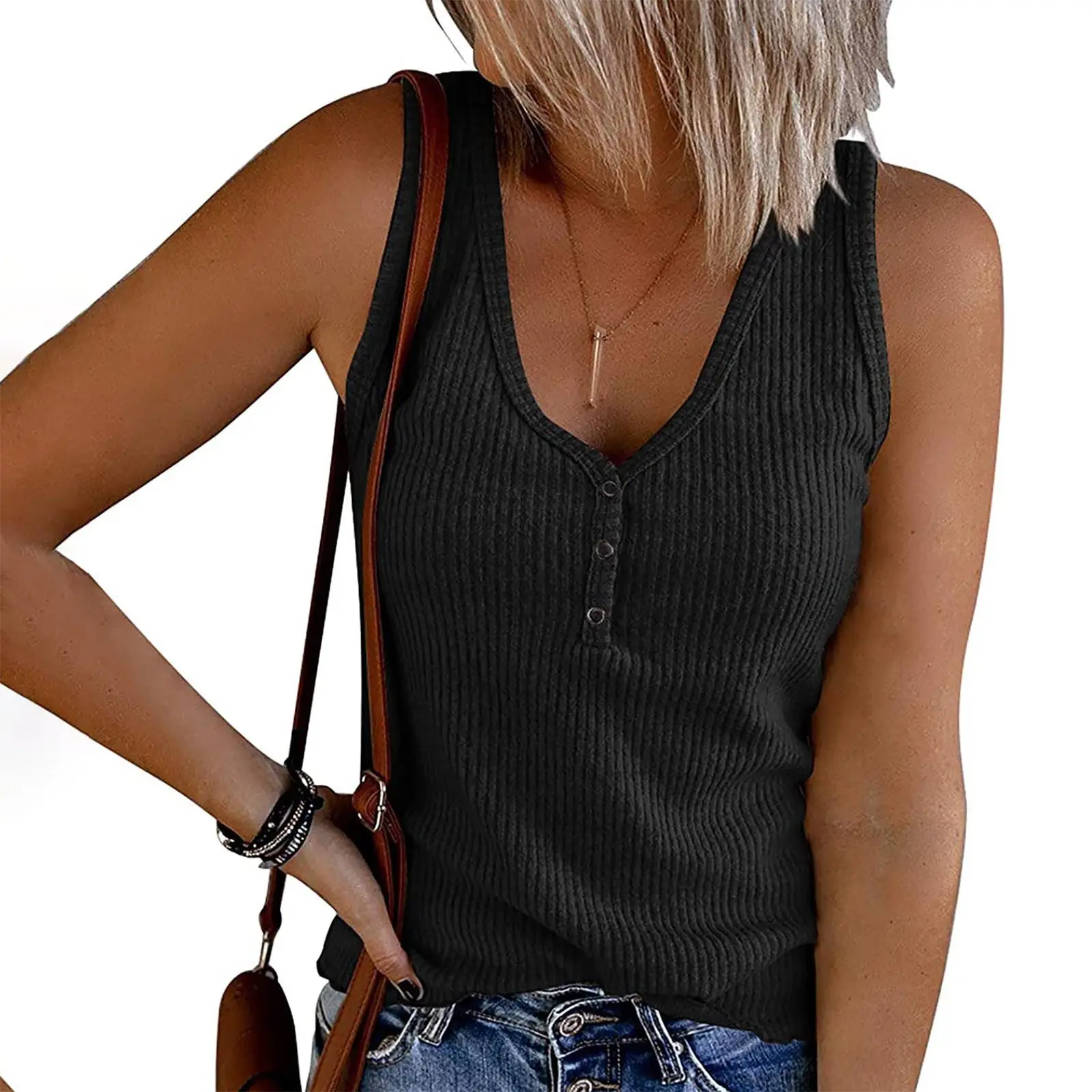 Women's 3D Printed V-Neck Sleeveless Vest with American Flag Design - Image 5