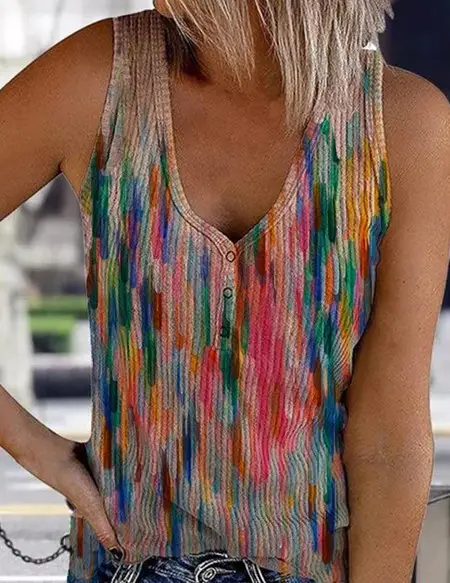 Women's 3D Printed V-Neck Sleeveless Vest with American Flag Design - Image 9