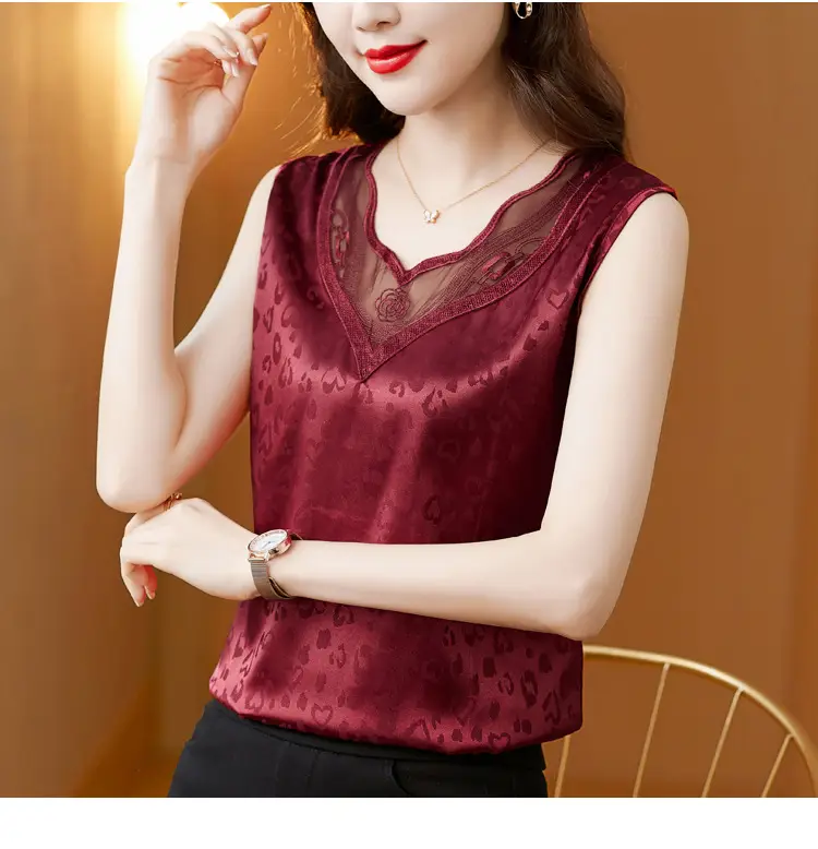 Elegant Women's Satin V-Neck Vest for Commuting Spring — feature 21