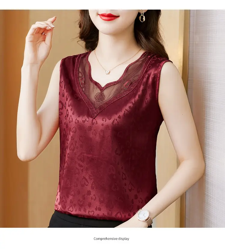 Elegant Women's Satin V-Neck Vest for Commuting Spring — feature 24