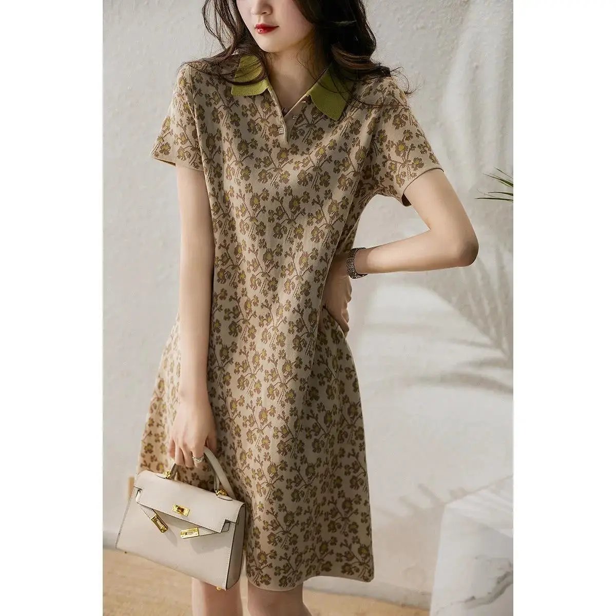 Women's Leopard Print Polo Collar Dress Summer 2022 - Image 4