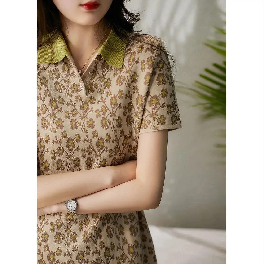 Women's Leopard Print Polo Collar Dress Summer 2022 - Image 5