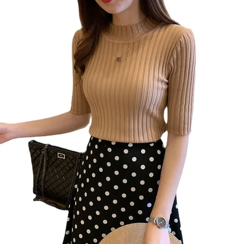Women Knit Mid Sleeve Summer Pullover Yellow Polka Dot - Image 10