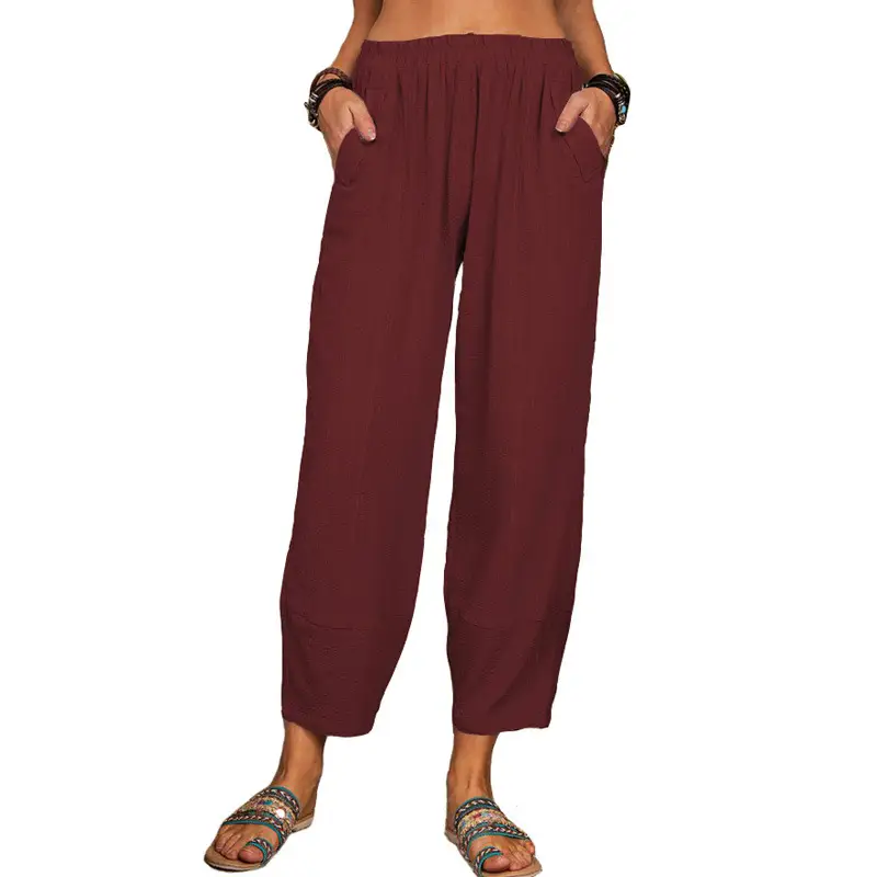 2025 Pink Loose Cotton Linen Harem Pants for Women - Image 11