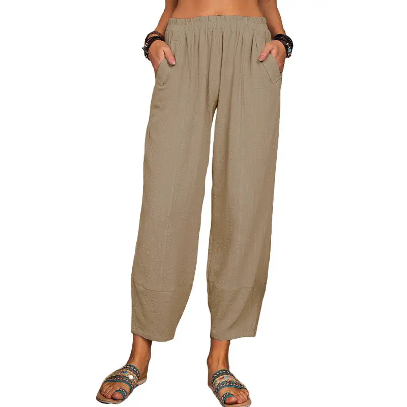 2025 Pink Loose Cotton Linen Harem Pants for Women - Image 2