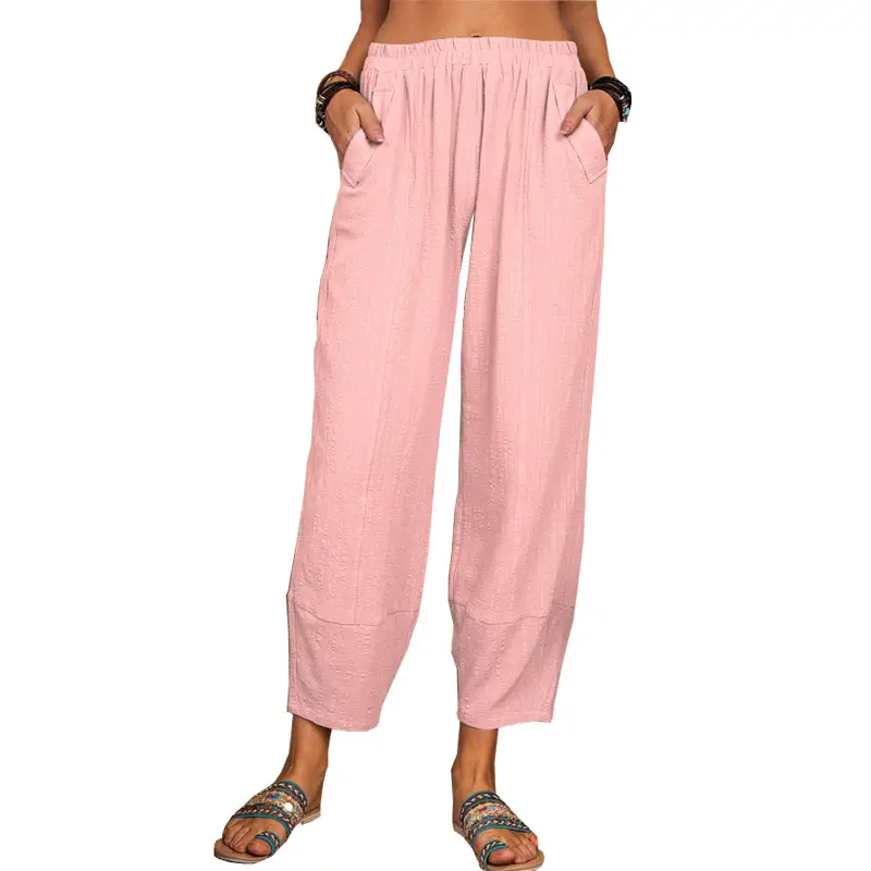 2025 Pink Loose Cotton Linen Harem Pants for Women - Image 5