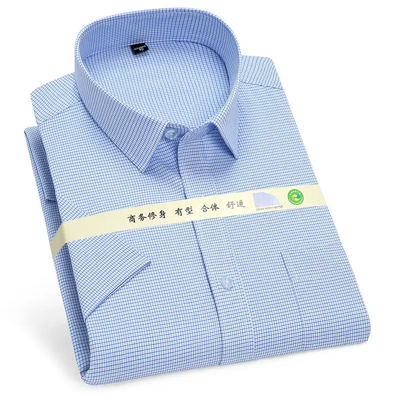 Golden Shield Men's Blue Gingham Short Sleeve Shirt - Image 8