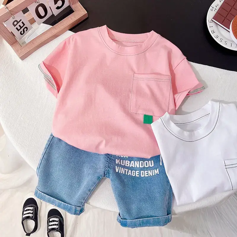 Boys White Cotton Short Sleeve Western Suit Summer
