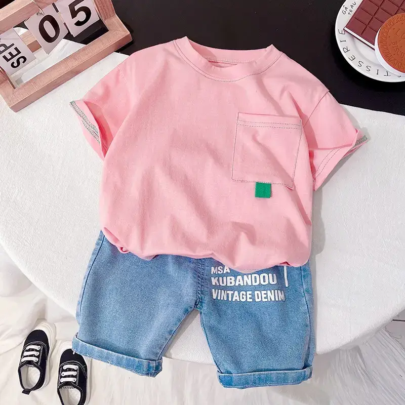Boys White Cotton Short Sleeve Western Suit Summer