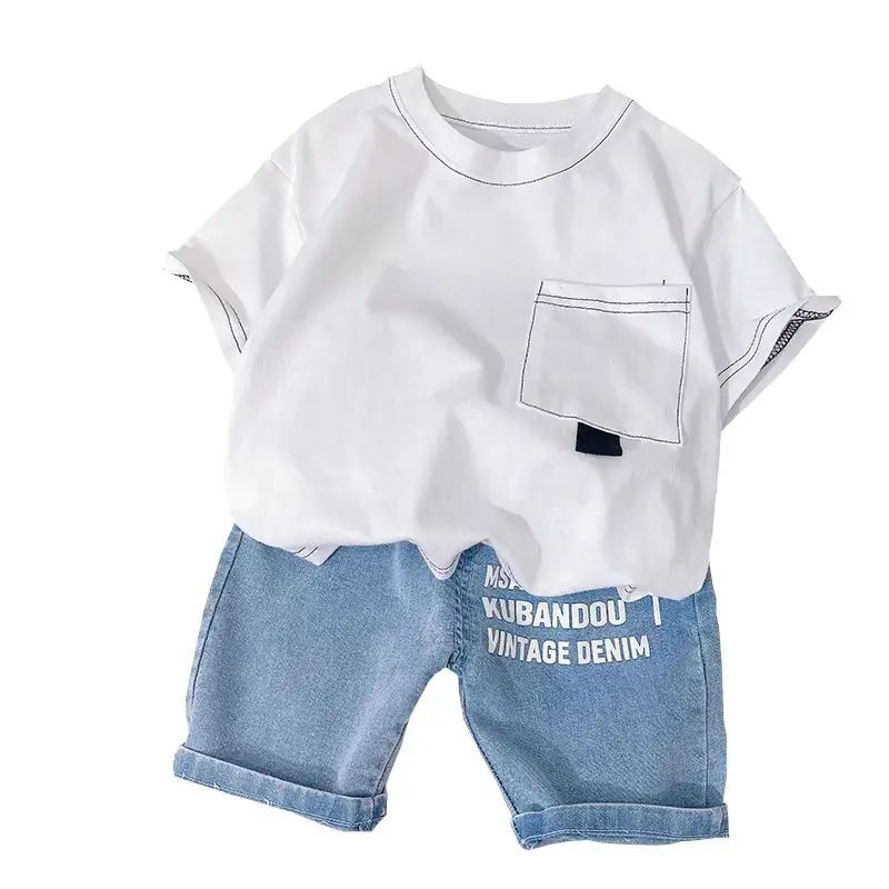 Boys White Cotton Short Sleeve Western Suit Summer