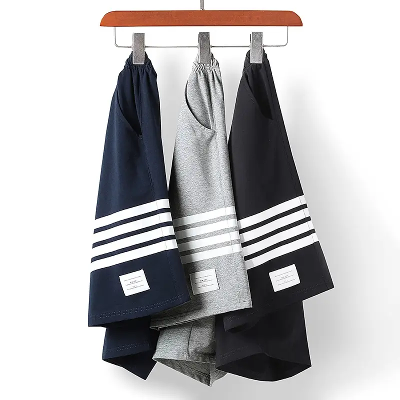 Men Drawstring Shorts Grey Striped Pure Cotton Summer - Image 5