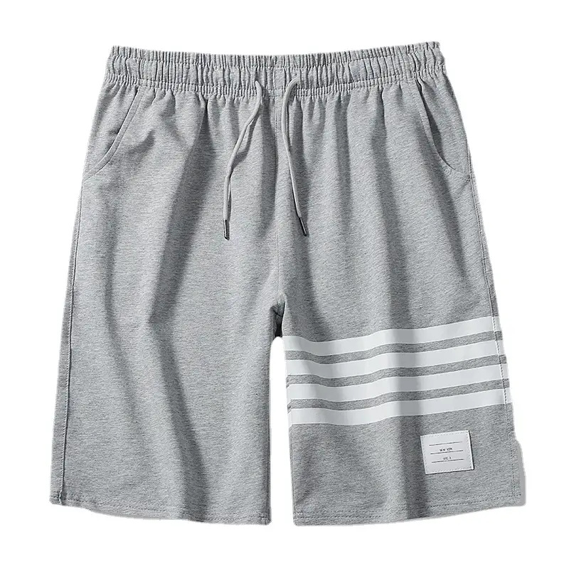 Men Drawstring Shorts Grey Striped Pure Cotton Summer - Image 6