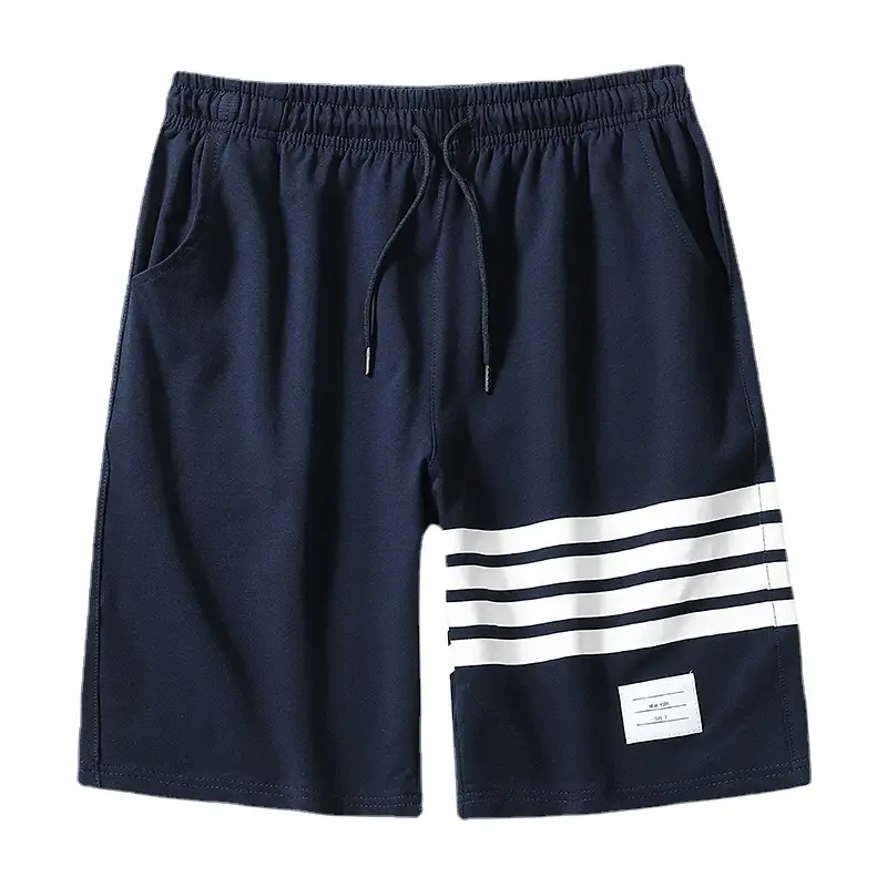 Men Drawstring Shorts Grey Striped Pure Cotton Summer - Image 7