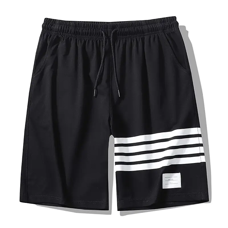 Men Drawstring Shorts Grey Striped Pure Cotton Summer - Image 2