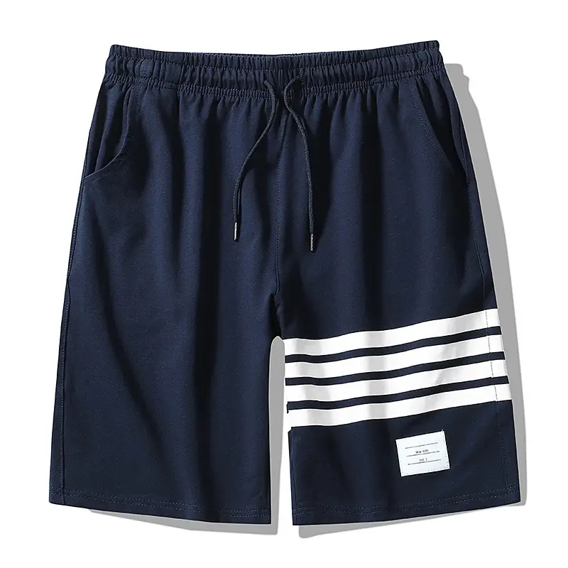 Men Drawstring Shorts Grey Striped Pure Cotton Summer - Image 3
