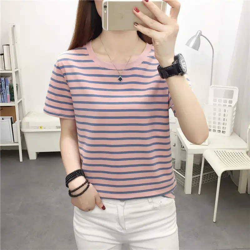 Women Striped Cotton T-Shirt Plus Size Summer Loose Fit - Image 11