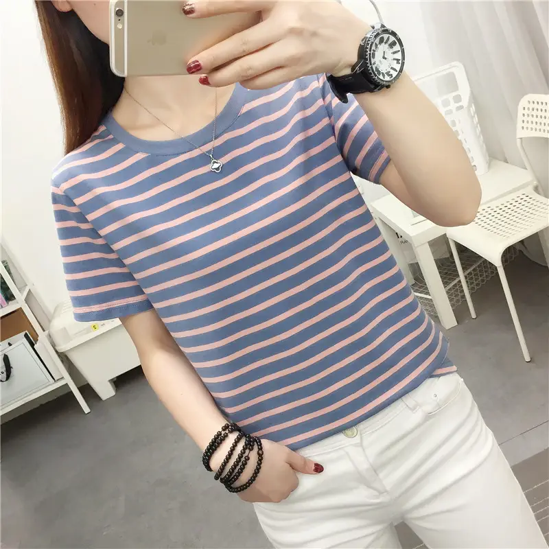 Women Striped Cotton T-Shirt Plus Size Summer Loose Fit - Image 2