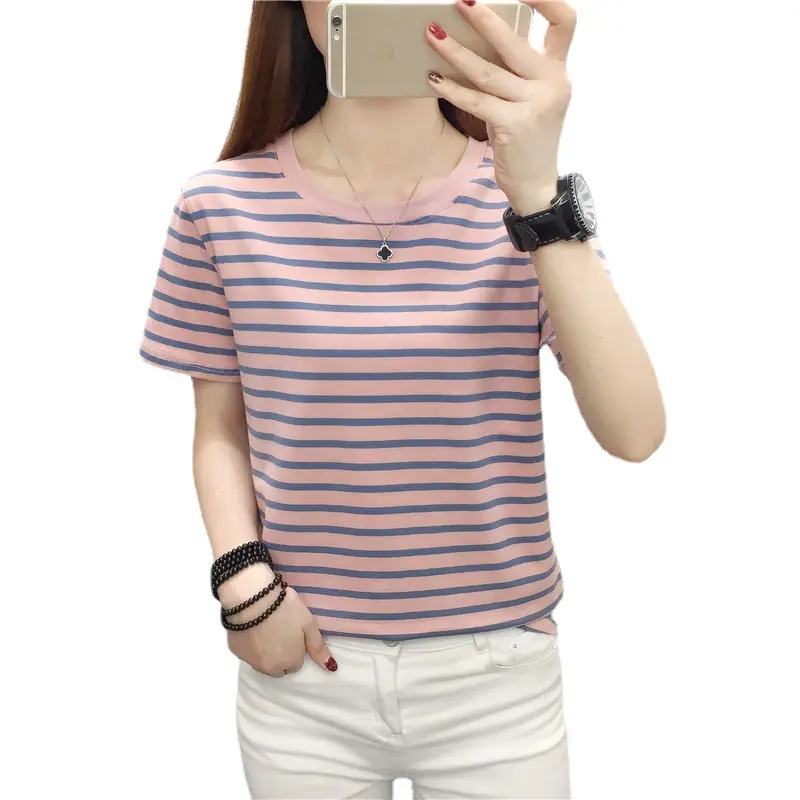 Women Striped Cotton T-Shirt Plus Size Summer Loose Fit - Image 13