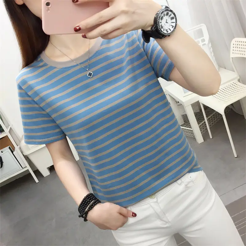 Women Striped Cotton T-Shirt Plus Size Summer Loose Fit - Image 8