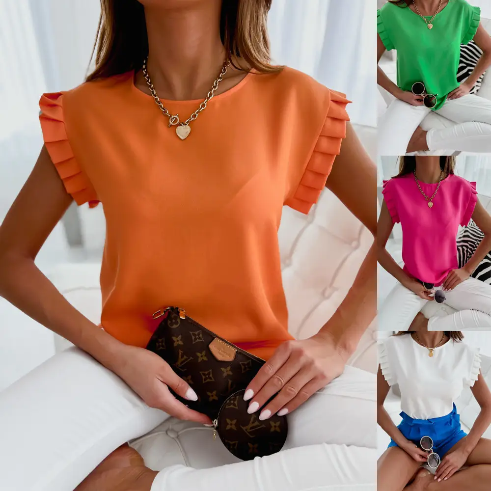 Women's Hot Selling Pleated Round Neck Top - Image 9
