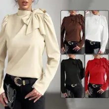 Women's Hot Selling Pleated Round Neck Top — feature 12