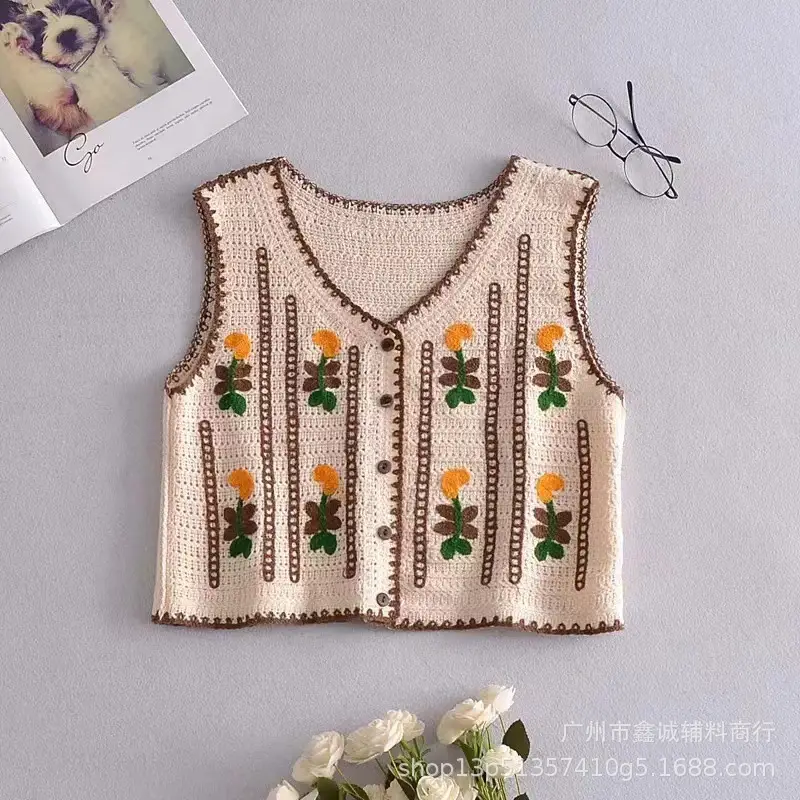 New Retro Ethnic Knitted Vest Women's Hollow Design